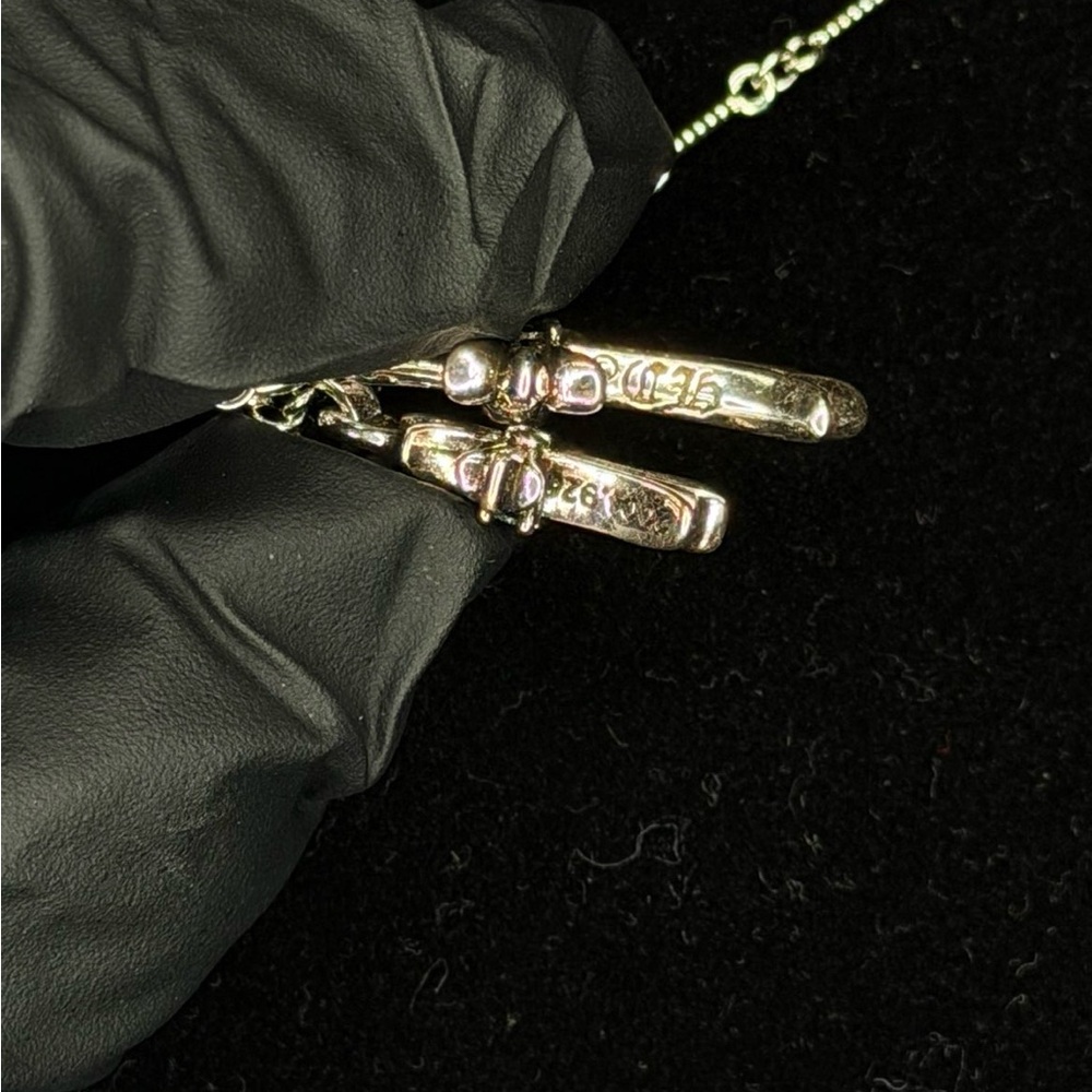 Chrome Hearts Floral cross emerald green studded double stack cross necklace - Picture 4 of 6